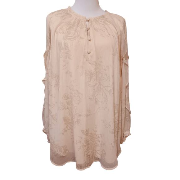 Boho Fairy Romantic Blouse Peasant Top 1X Flowy Ruffles Floral Roses Cottagecore - Picture 6 of 12